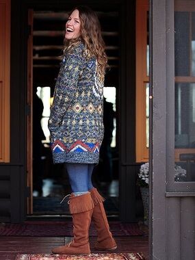 Minnetonka Brown Suede Fringe Lace-Up Tall Boots